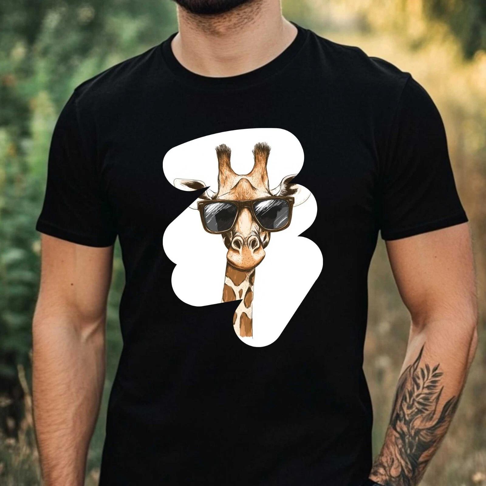 T-Shirt Herren Giraffe mit Sonnenbrille Motiv Baumwolle Größe XS bis 5XL XS