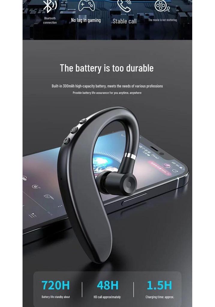 Bluetooth Noise-Canceling Sport Earbuds, Over-Ear Design, Long Battery, Universal for Smartphones