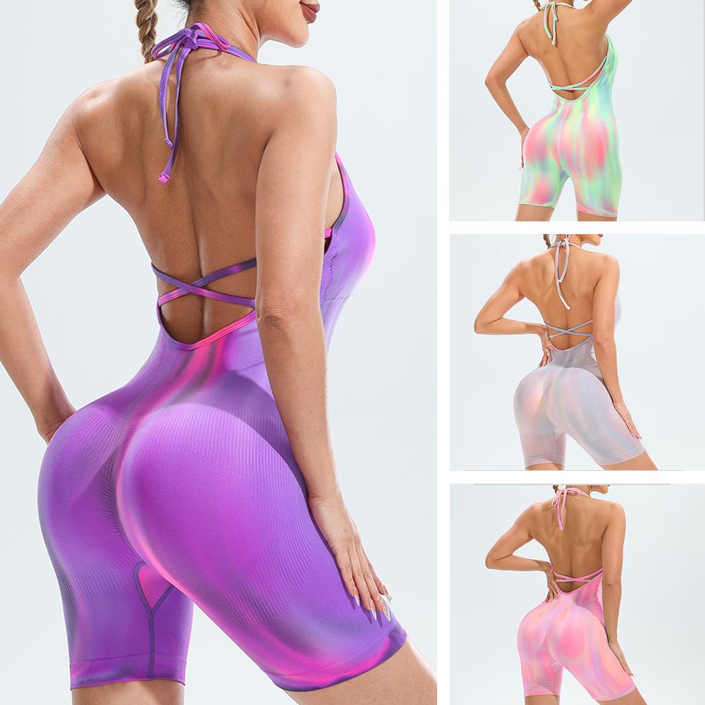 

Colorful Aurora Seamless Shaping Yoga Jumpsuit Shorts Large