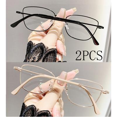 2PCS Metal Frame Cat Eye Myopia Glasses High-end Near Sight Eyewear Transparent Anti Blue Light Minus Diopter Glasses