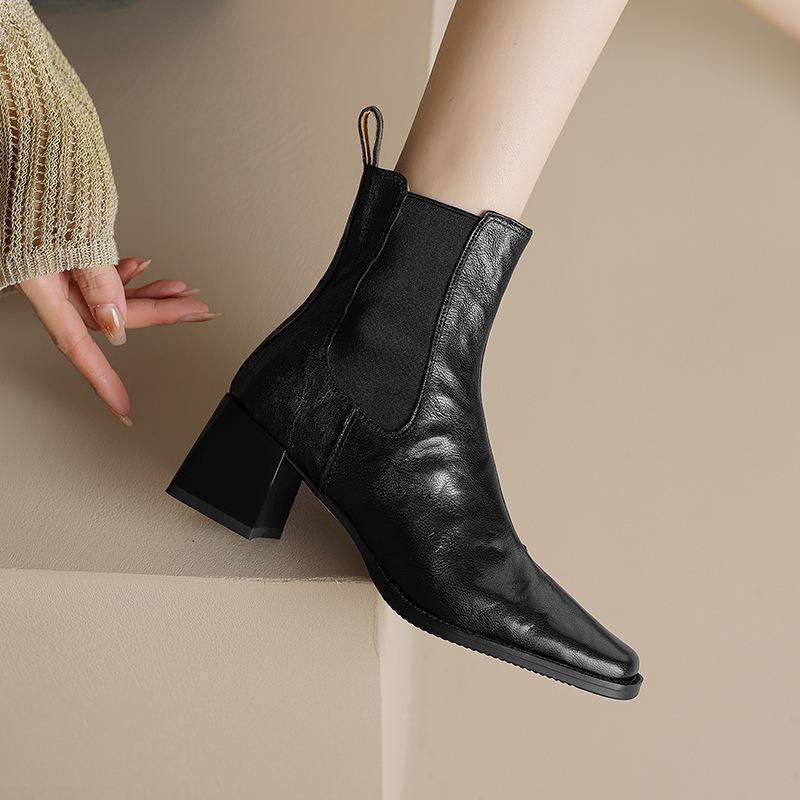 Women's shoes British Martin boots autumn and winter new retro single boots Chelsea thick heel square head short boots women