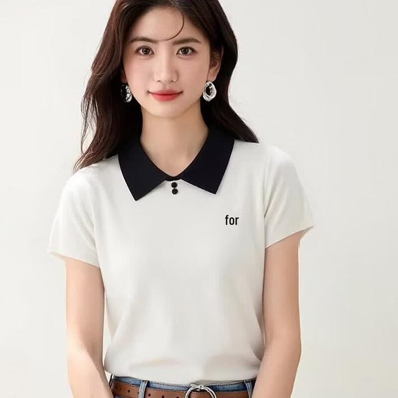 La Chapelle Women's Ice Silk Knit Letter Embroidered Top