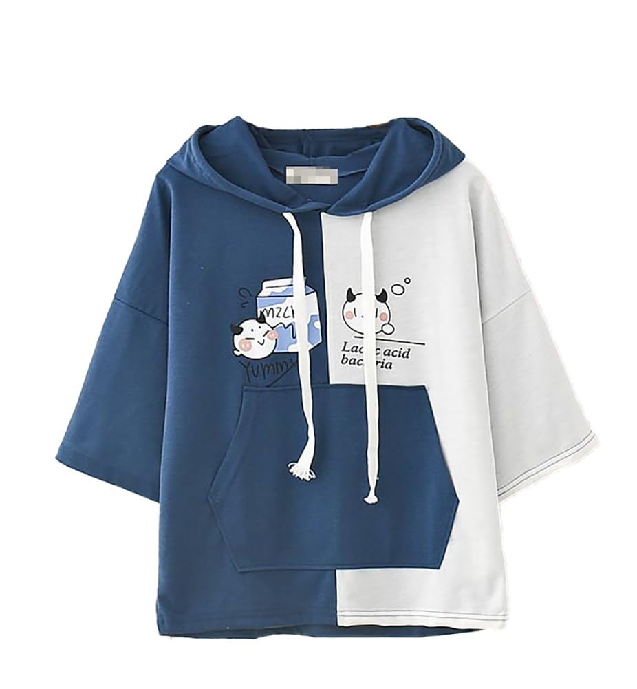 

L Stoppa Stow Women s Short Sleeve Hooded Summer T-Shirt with Funny Cat Print, Casual, Navy