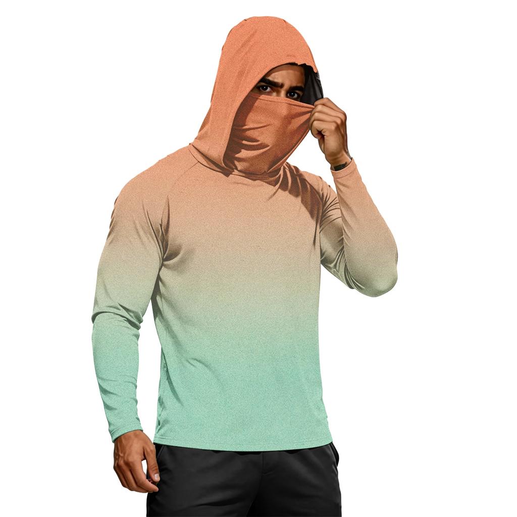 Herren Sommer Langarm Hoodie UPF50+ Sonnenschutz Schnelltrocknend Fitness Sportshirt Leicht Atmungsaktiv Outdoor Activewear
