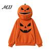 Podzimní dámský top s dlouhým rukávem, Oversized Halloweenská mikina s kapucí dýně, Podzimní mikina s kapucí a kapsou, Pulovr s motivem Jack-o'-lantern pro sváteční kostým
