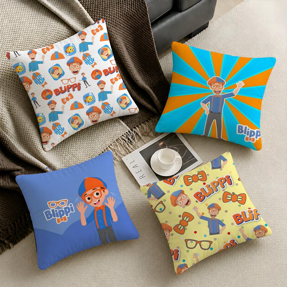 Cartoon Blippi Kids Cute Cushion Cover Throw Pillow Soft Short Plush Cozy Durable Colorfast For Sofa Bedroom Home Decor Gift