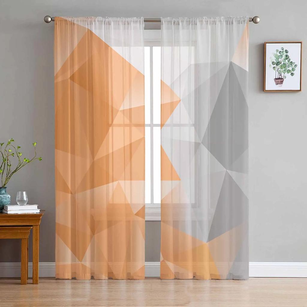Geometric Triangle Sheer Drapes for Bedroom Living Room Decoration Window Curtain for Kitchen Curtain Panels