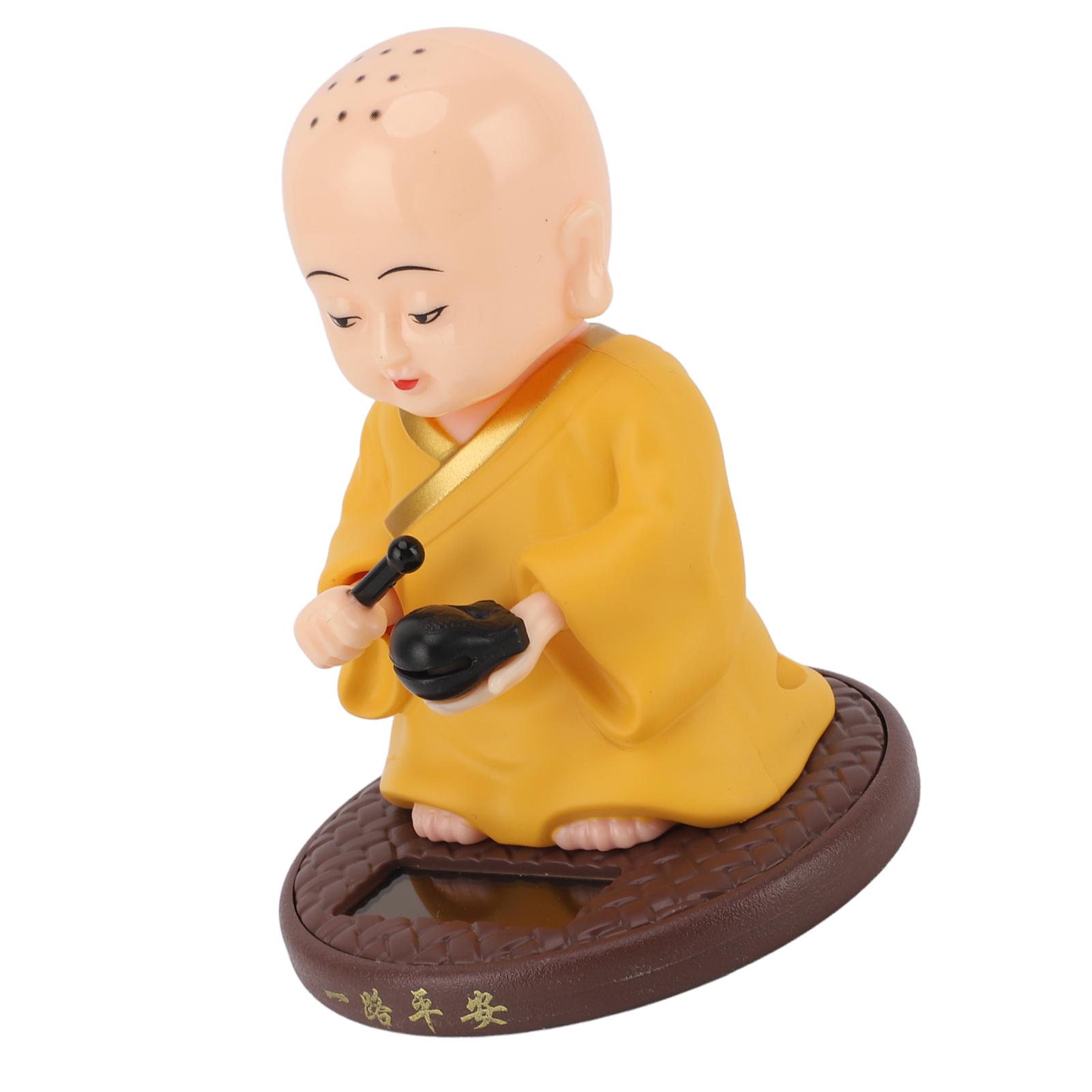 Solar Little Monk Figurine Automatic Head Shaking Decorative Funny Statue Ornament for   Car Dashboard Home