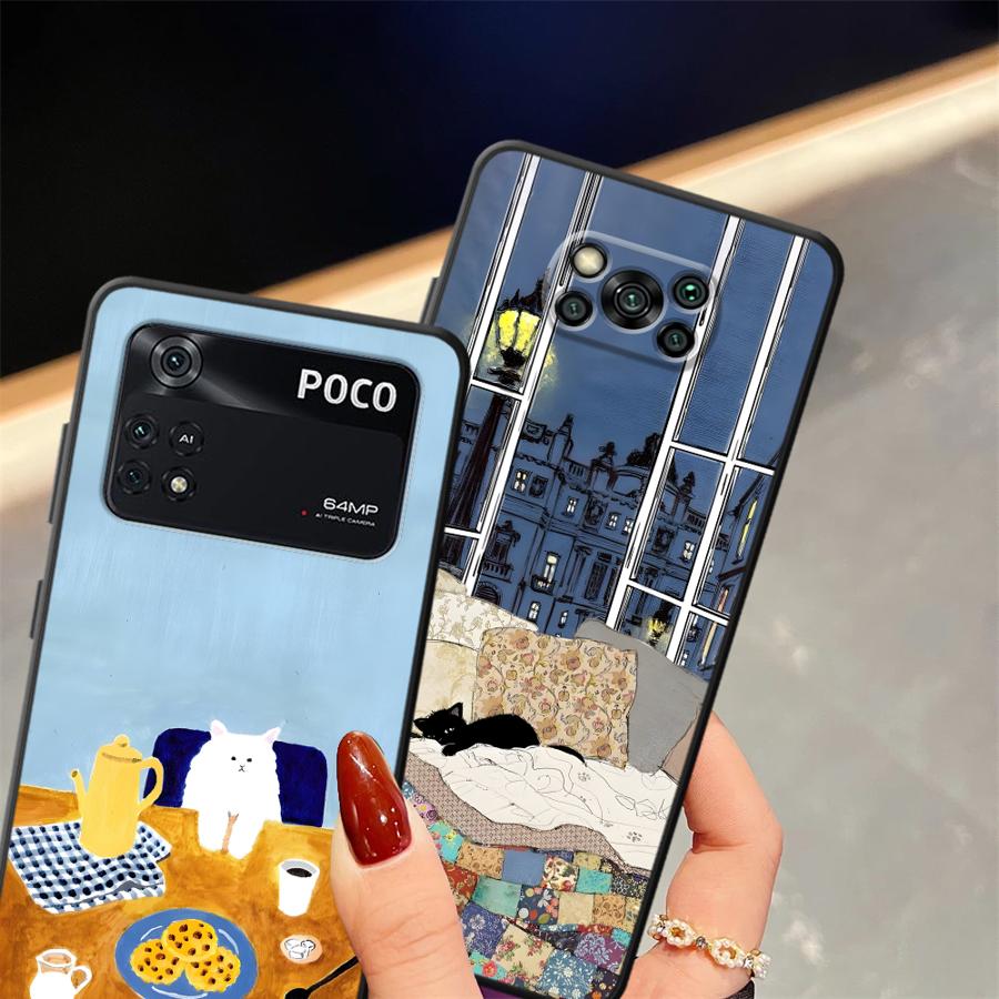 Cartoon Cat Funda Phone Cover Case for Xiaomi Poco F8 C75 M3 M4 M7 C61 F3 F1 M5 C50 X3 X4 X5 X7 Pro C71