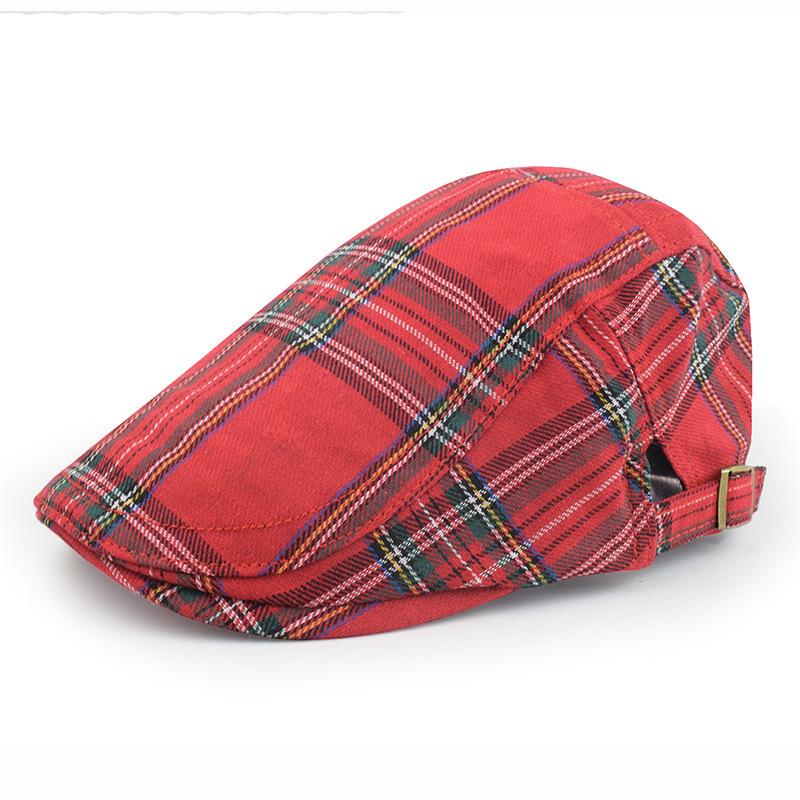 Spring And Summer Outdoor Plaid Forward Hat Outdoor Casual Beret Retro Plaid Cap Overseas One size fits all красный