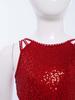 Girls Performance Dress Shiny Sequins Rhinestones Strappy Cutout Waist Side Split Mesh Dancewear