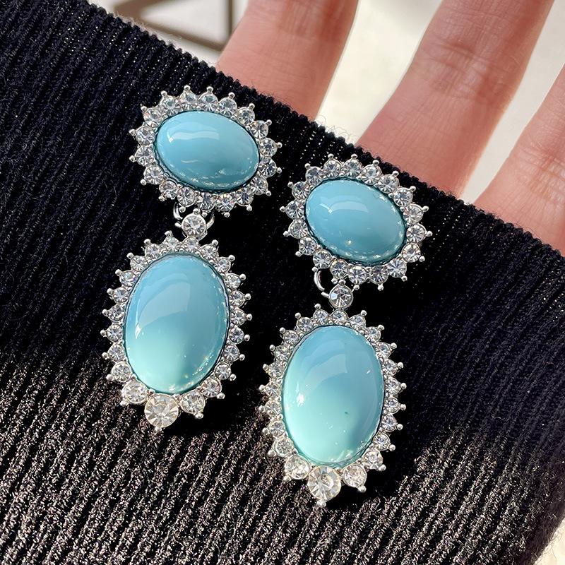 

Metal Oval Stone Geometric Dangle Earrings Women s New Simple Trend Design Zircon Party Accessories синий