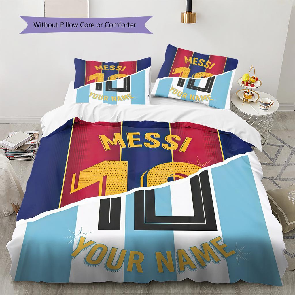 Custom Name Lionel Messi Pattern Bedding Quilt Set Home Decoration Gift (1 * duvet cover + 2 * pillowcase without core)