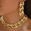 2PCS Set Big Cuban Chain Earring Necklace Set Gold Color Chunky Chain Collares Vintage Choker Drop Earring Jewelry Set