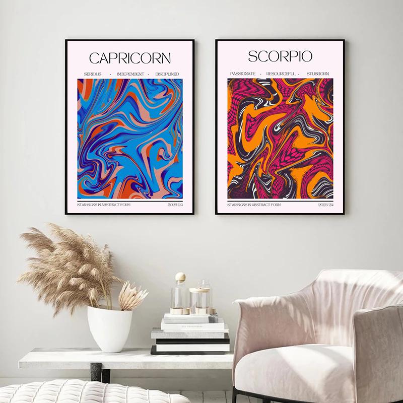 Unique Abstract Zodiac Posters Water Signs Astrology Gemini Prints Canvas Painting Spiritual Wall Art Pictures Home Room Decor