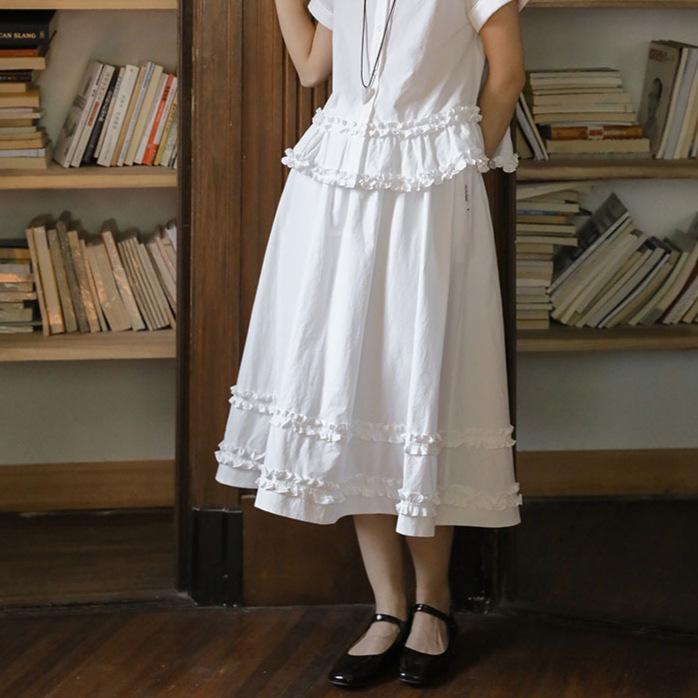 

Литературный белый кружевной топ с короткими рукавами женский + юбка L