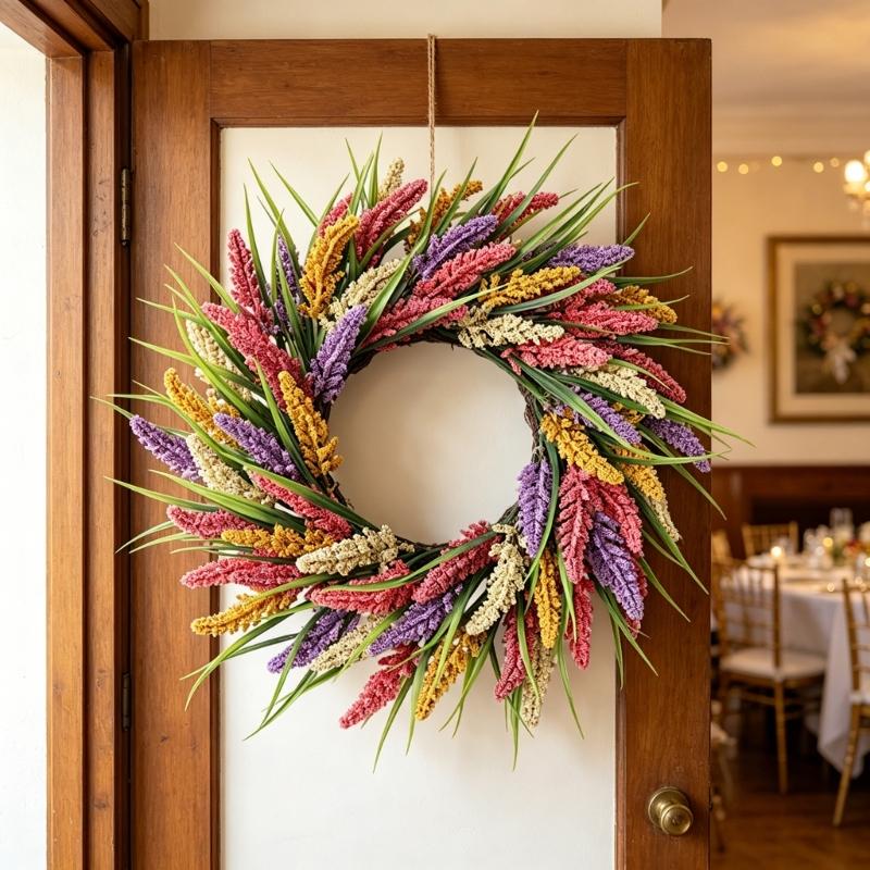 Realistic Simulated Wheat Wreath Fall Harvest Festival Wreath For Front Door Mantels Porch Garden Display And Thanksgiving Party Centerpieces
