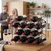 Wine Rack for 13 Bottles Bottle Rack with Honeycomb Design Adjustable Feet Anti-Tip Protection Metal 43 X 15.5 X 31 Cm Black