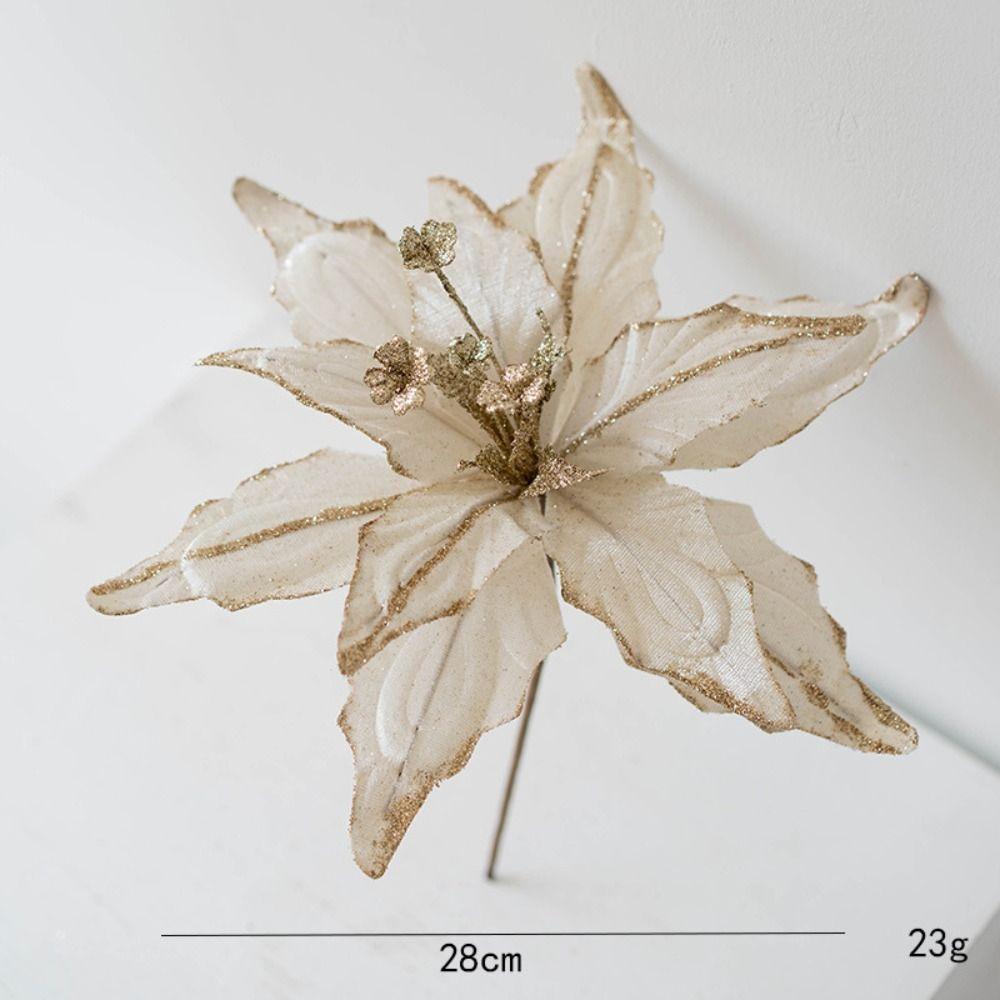 Glitter Christmas Poinsettia Flower 28cm Handmade Merry Christmas Decoration Realistic Artificil Xmas Tree Hanging Flower