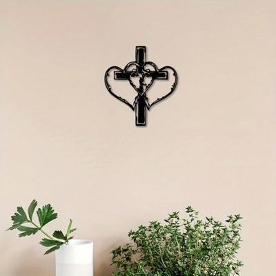 Metal Cross Wall Decor Iron Religious Art Heart Design Home Church