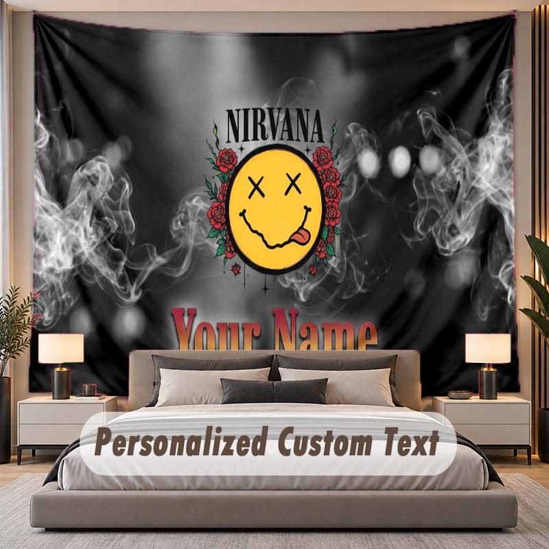 Custom Name Text Tapestry Nirvana Personalized Polyester Wall Tapestry For Bedroom And Room