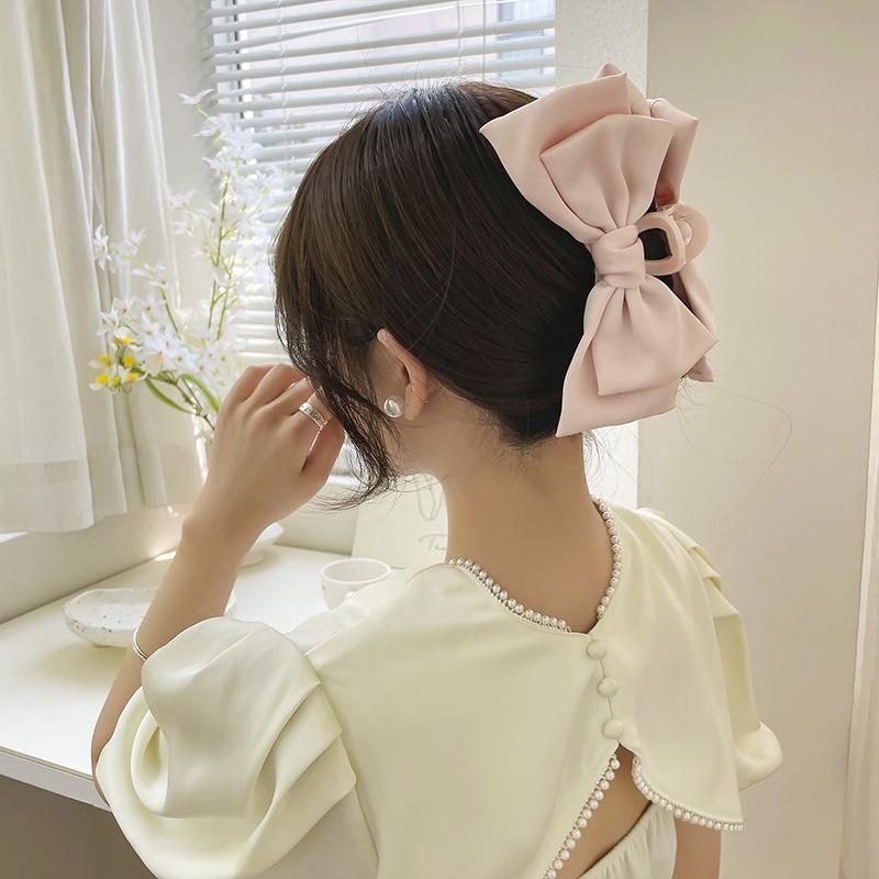 Elegant Women Bow Hair Claw Clips Double-sided Large Satin Shark Hair Claw Solid Bowknot Hairpins Barrettes Hair Accessories