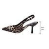Fashion Classic Leopard Party Shoes Fashion Pointed Toe Sling Back Pumps Women 2025 Summer Crystal Chain Thin High Heels Shoes Woman