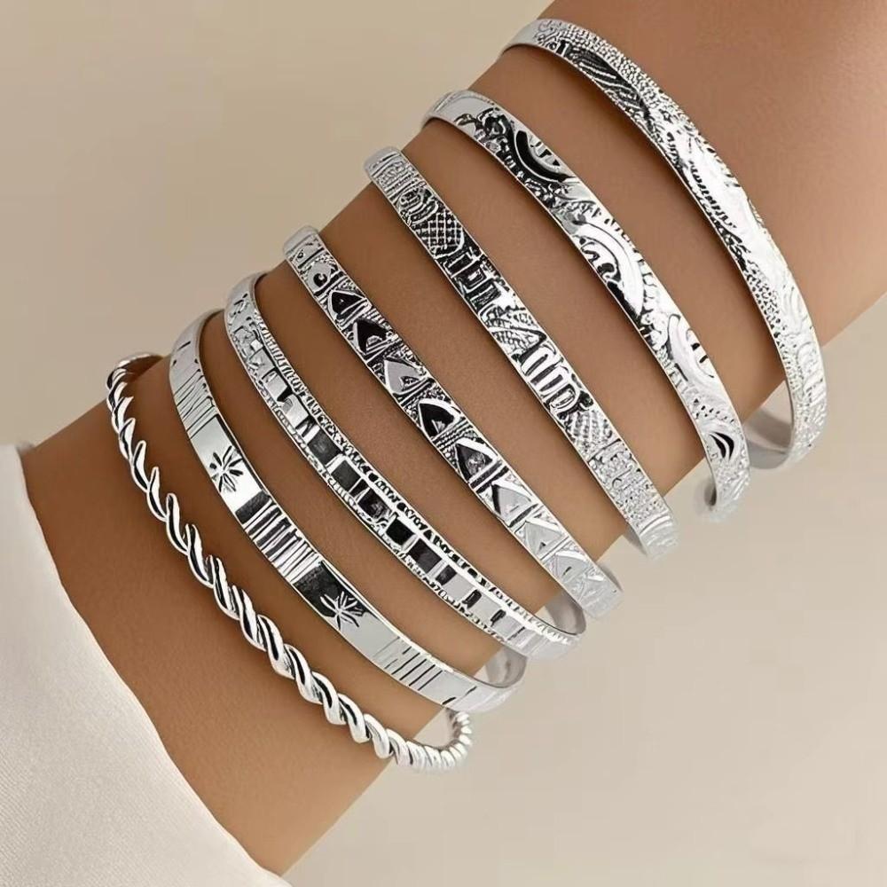7 Pcs Set Elegant Women Bracelets Set Open Bangle Bracelets Women's Jewelry Fashion Accessories