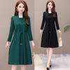 Spring & Autumn Long-Sleeve Two-Piece Dress for Middle-Aged Women - Slim Fit, Medium Length