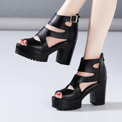 Elegant Block High Heels Sandals Soft Leather Shoes Summer Thick Platform Open Toe Sandals Women Office Model