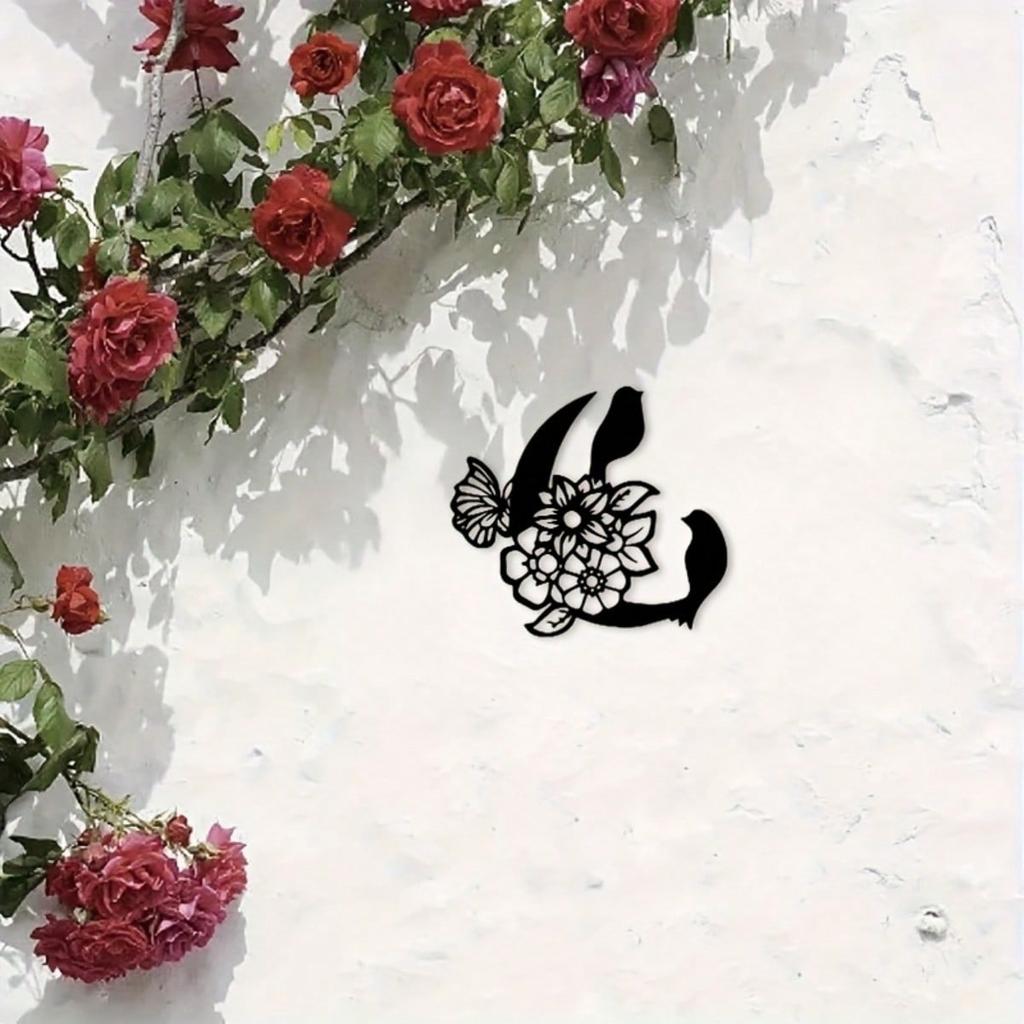 Vintage Art Deco Metal Wall Decor Iron Plaque Birds Flowers Garden Home Gift