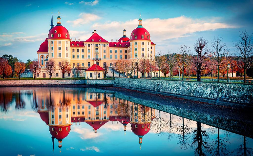 Pintoo 1000 Piece Plastic Jigsaw Puzzle Moritzburg Castle Difficult for No Clicks Into Place [Autumn (Germany)] (38X59cm) Adults, Pieces, [H2174]