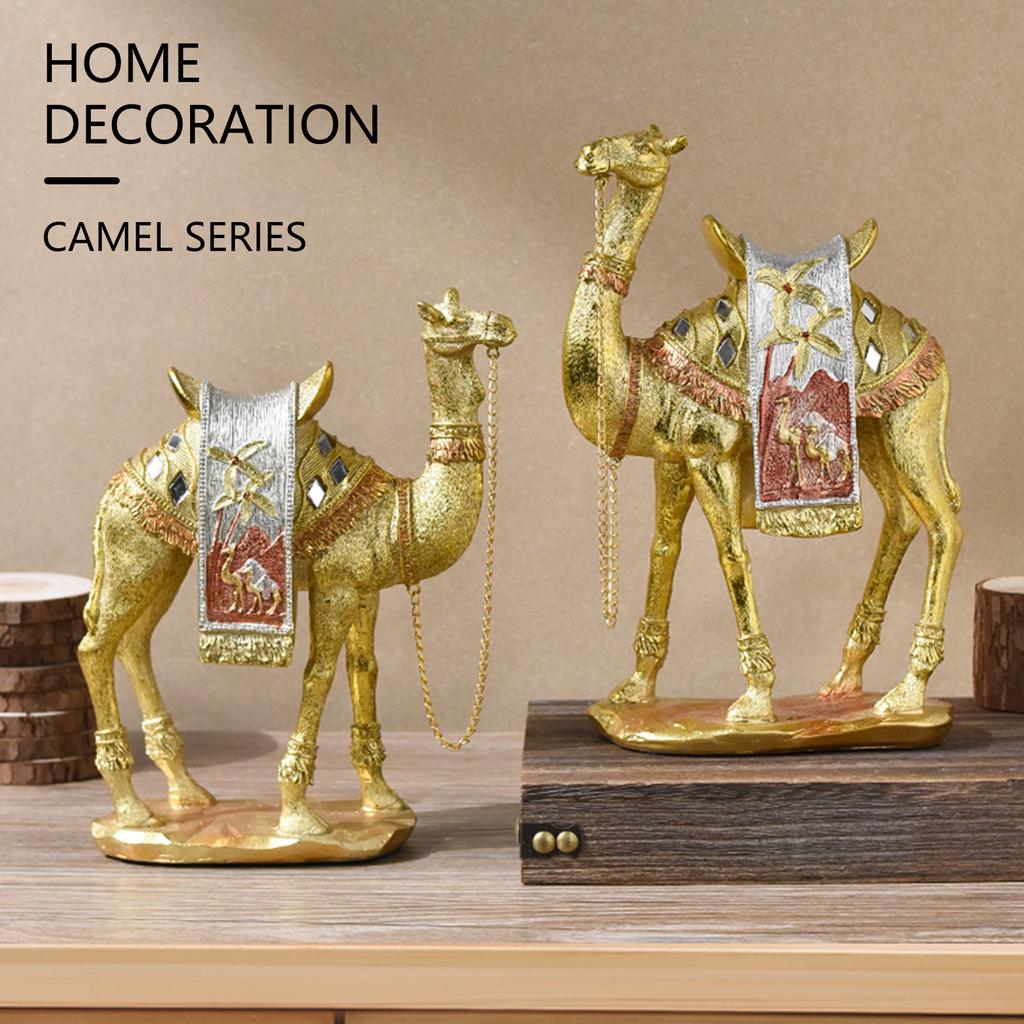 Decorative Middle Eastern Camels Figurine Luxury Gold Desert Animal Resins Statue for Bookshelves and Tabletop Accent