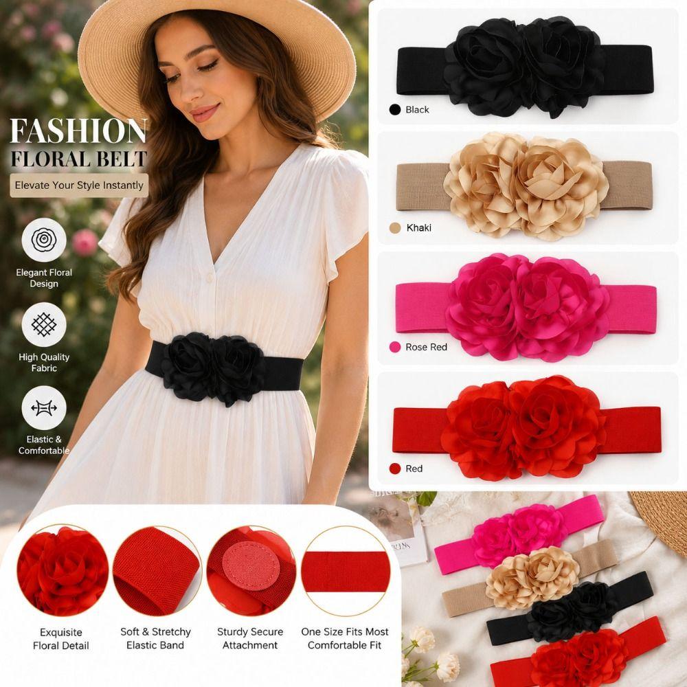 Large Flowers Waist Belt Elastic Corset Belt Elegant Stretch Waistband Dress Accessories