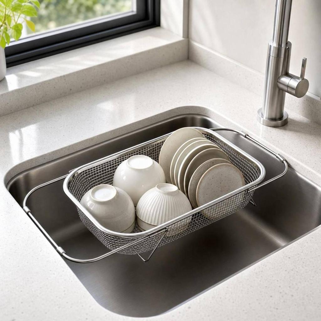 Stainless Steel Mesh Colander with Extendable Handles Expandable Sink Drain