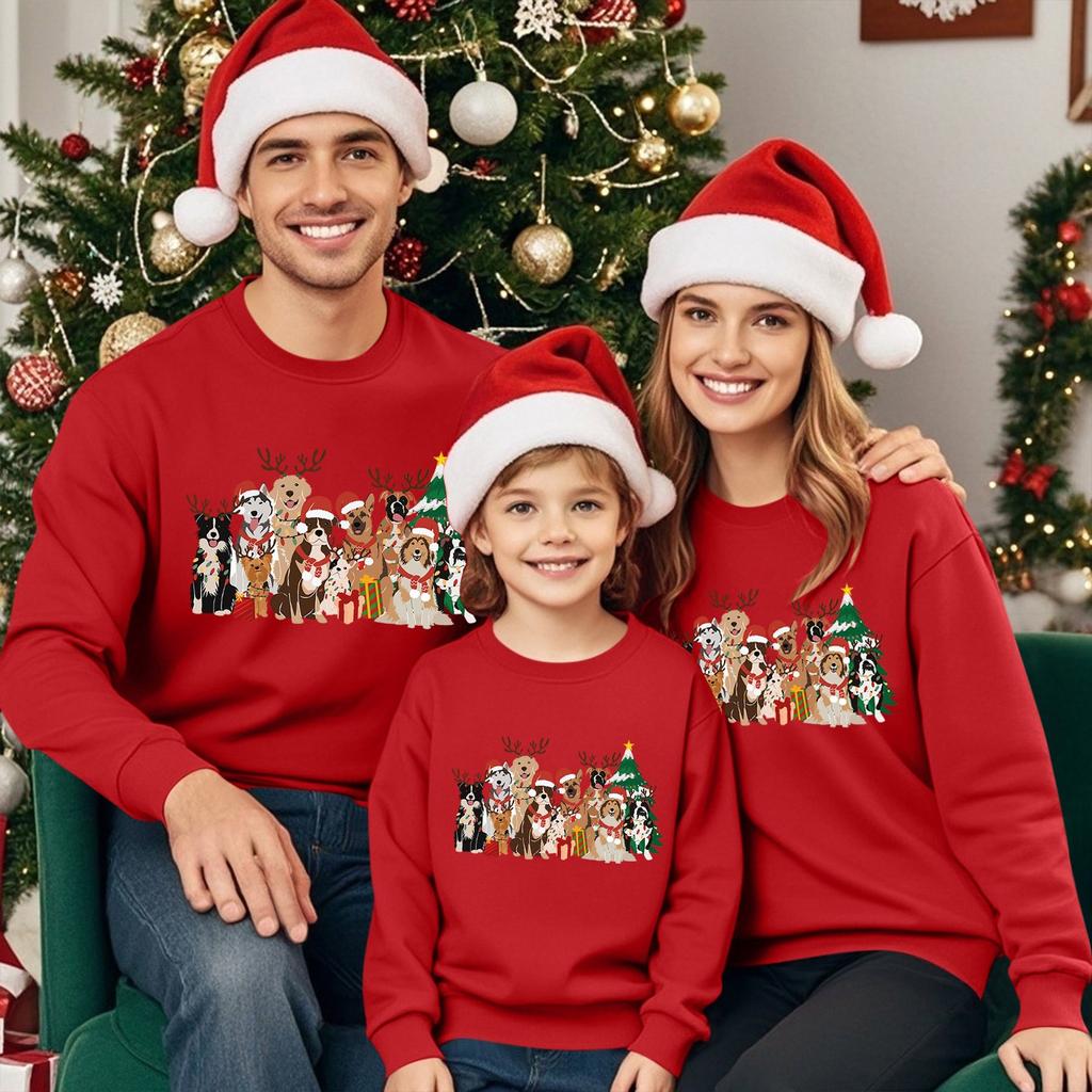 Rodzinna bluzka z długim rękawem, sweter świąteczny, rodzinna świąteczna koszulka sportowa z okrągłym dekoltem, ciepło zimowe