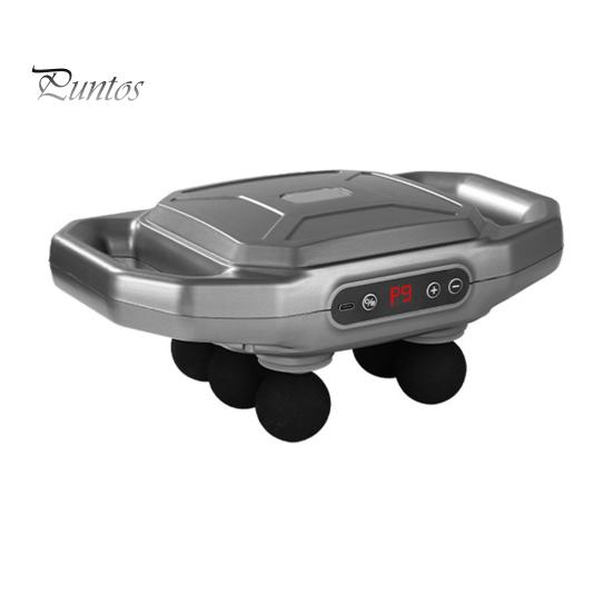 

Массажер для глубоких тканей с ручкой, дизайн с 6 головками, эргономичная терапия мышечной ткани, перезаряжаемое устройство для массажа тела серебряный серый