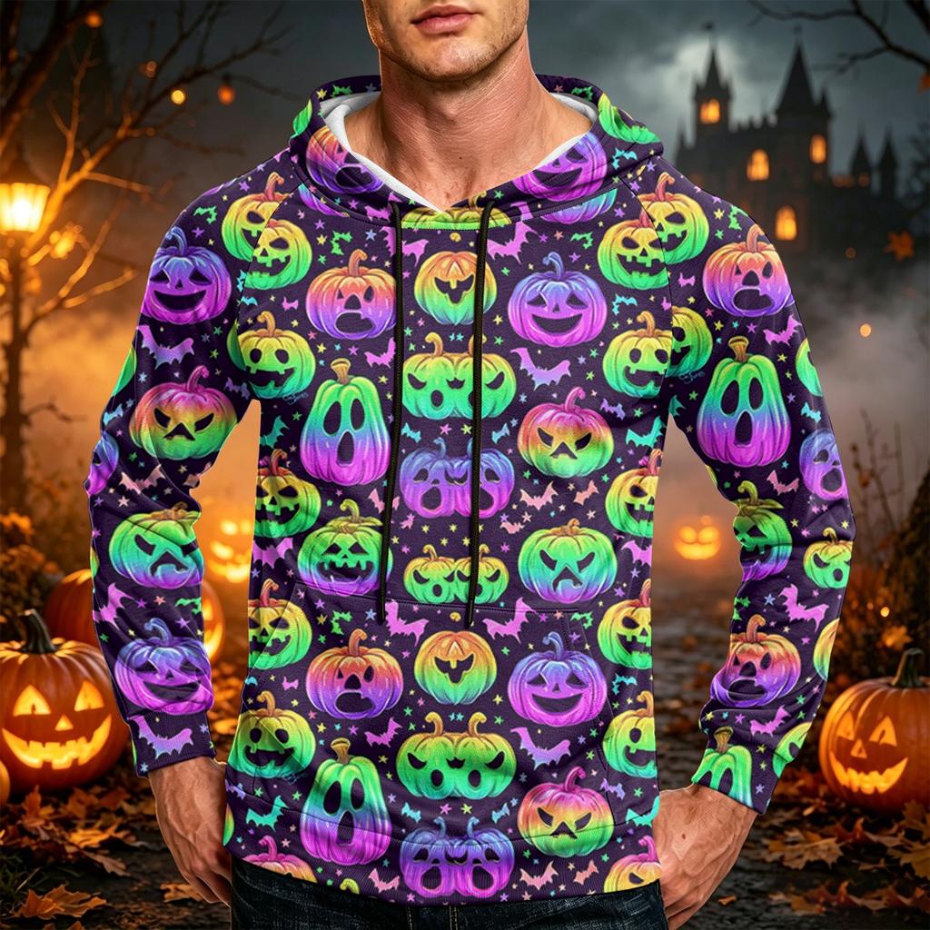 Men's Casual Loose Fit Printed Hoodie with Kangaroo Pocket and Drawstring for Everyday Wear