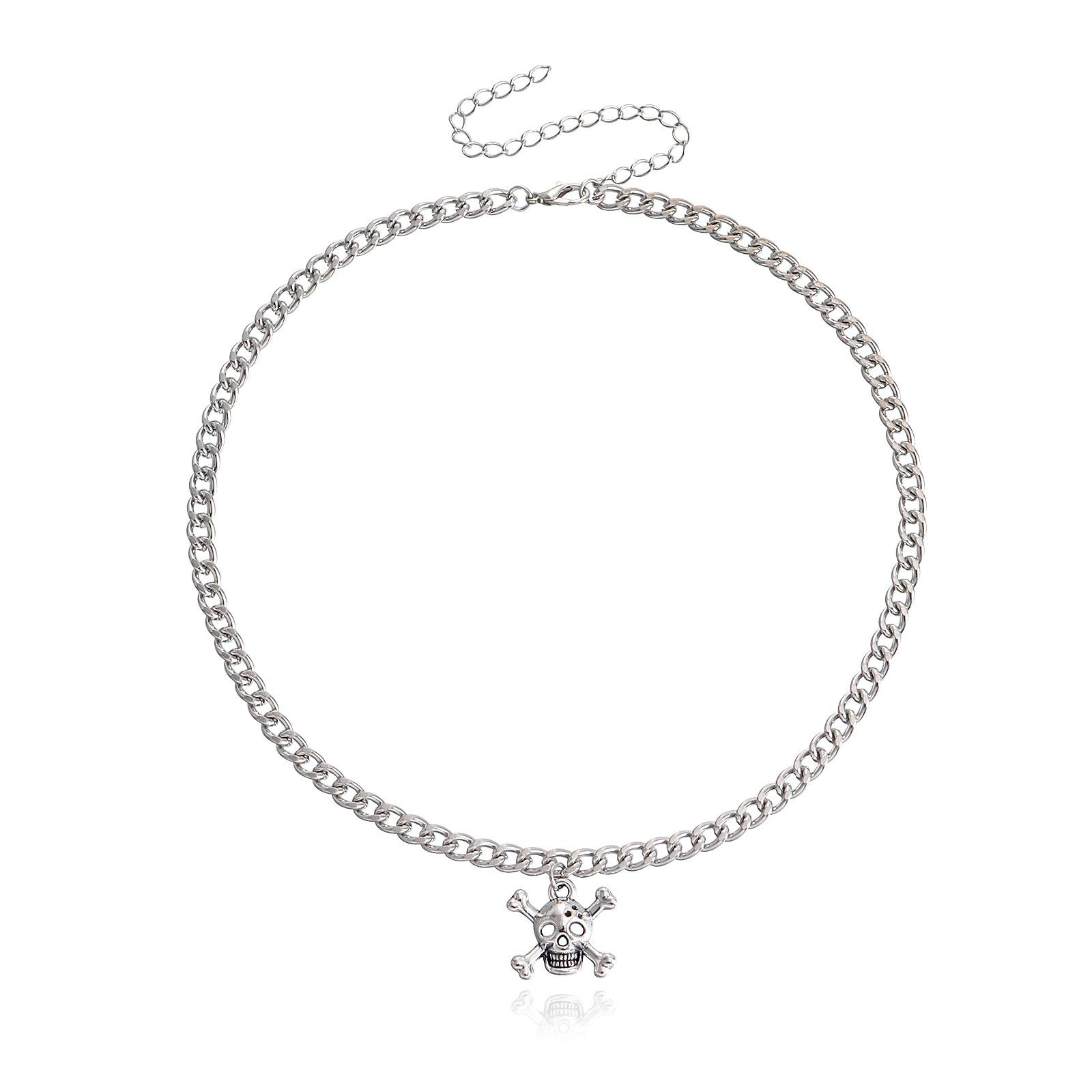 

European and American jewelry, simple and exaggerated hip-hop skull pendant necklace female ins metal wind collarbone chain does not fade