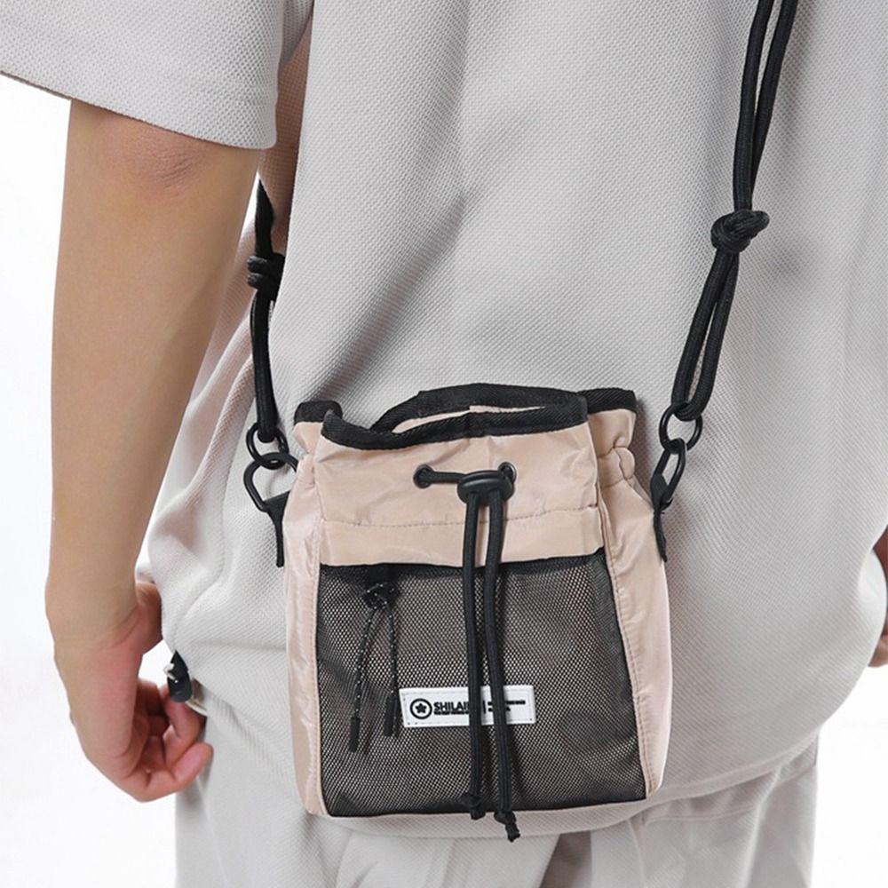 Pleated Men Messenger Bag Nylon Mini HandBag Fashion Drawstring Crossbody Bag  Mobile Phone