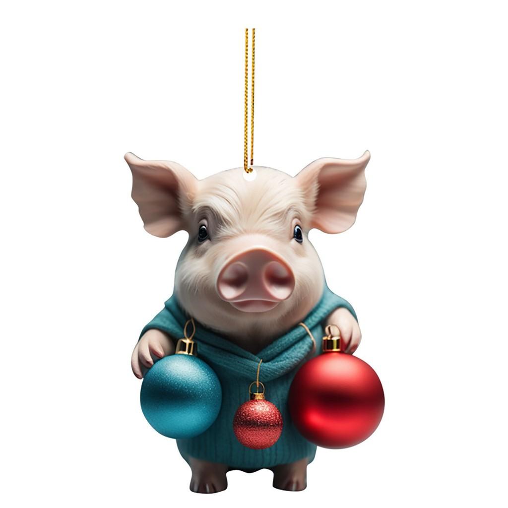 Cartoon Pig Festive Acrylic Pendant Cute Christmas Decoration For Vehicle Interiors