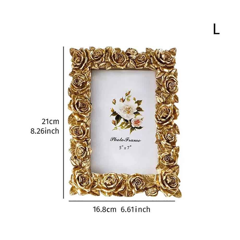 Resin Rose Edged Picture Frame Rectangular European Style Retro Gold Photo Frame Romantic 5/6/7 Inch Photo Props Frame Ornaments