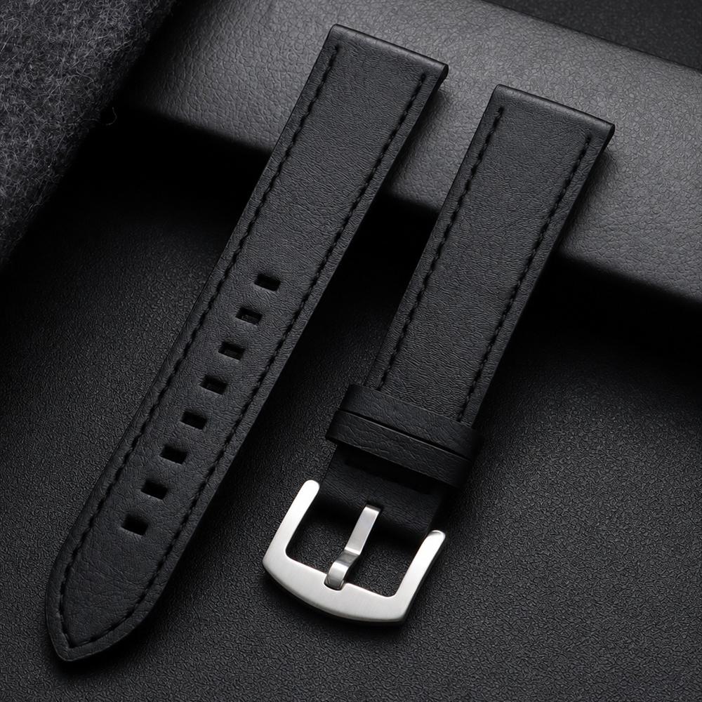 22mm Leather Watchband for Seiko for Huawei for Samsung Replacement Straps Black Brown Blue Wristband Vintage Watch Accessories