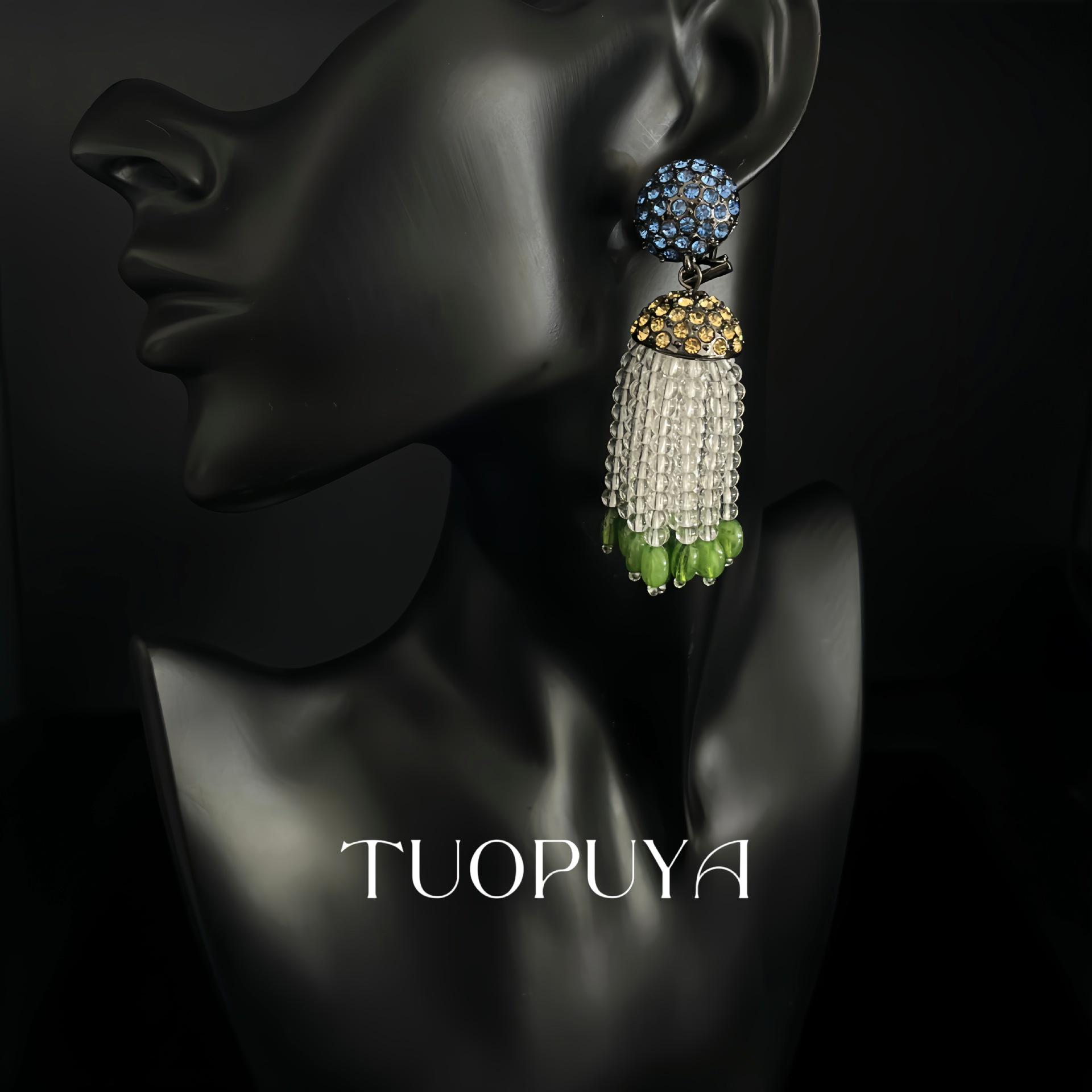 Stylish Colorful Rhinestone & Glass Beaded Tassel Earrings
