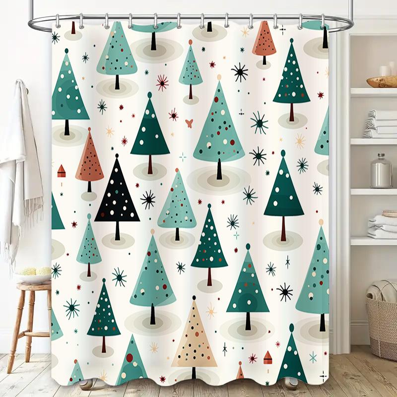Vibrant Christmas Tree Pattern Shower Curtain Waterproof Decorative Bath Mat for Bathroom Multiple Sizes Available