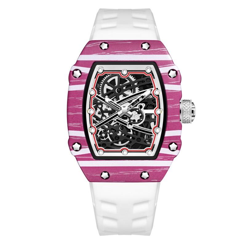 In Stock RM 6702 Slim Barrel Montre Homme Colorful Band Hollow 37.5mm Skeleton Dial Waterproof Sport Casual Quartz Wristwatch