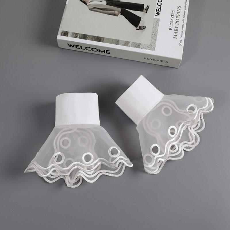 Summer Fake Cuff Sleeve Women Lace Floral Pleated Ruffled False Cuffs Decor Female Sweater Blouse Wrist Organ Lolita Fake Sleeve