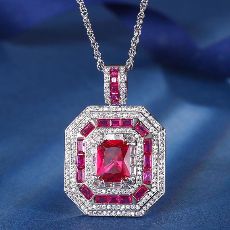 Jewelry Copper Bottom Gold-Plated Simulation Red Corundum Blue Spinel Square Wrist Women'S Set Main Stone 8 * 10