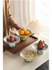 Chinese Ru Kiln Blue and White High-Footed Ceramic Plate for Fruit, Tea, Snacks, Pastries, and Living Room Decor