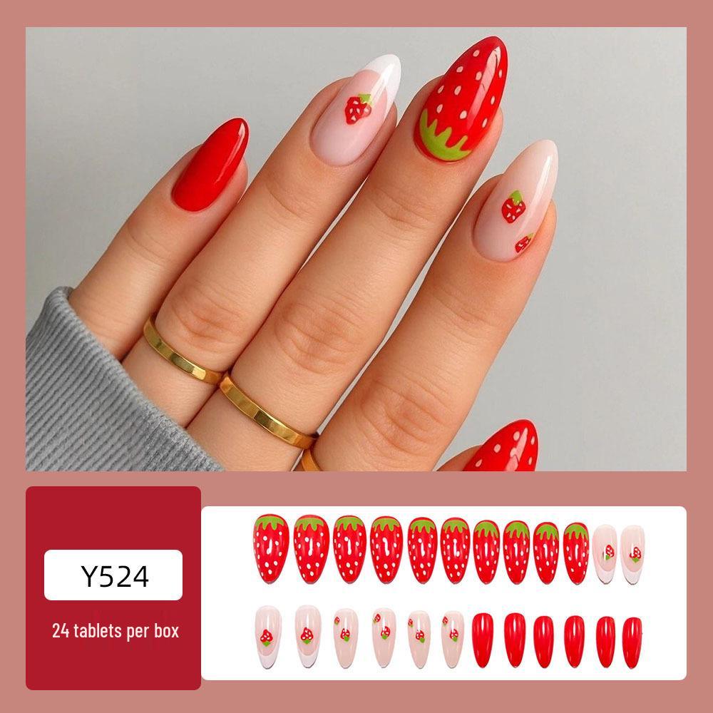 

Strawberry Fruit False Nails - Medium Style Wearable Nail Tips & Stickers